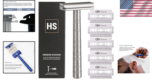 Henson Precision Double Edge Razor with 5 Spare Blades - Skin-Friendly Shaving