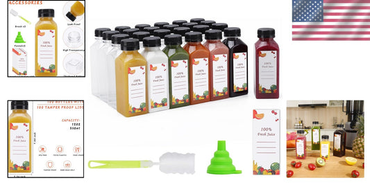 Premium 12 Oz Clear PET Juice Bottles - 150 Pack with Funnels & Cleaning Brushes