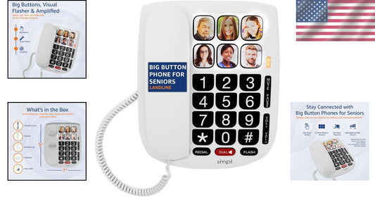 Hands-Free Corded Phone with Photo Memory – Ideal for Seniors & Hearing Impaired