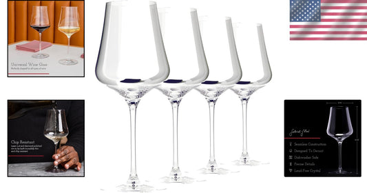 Elegant Wine Glass Set of 4 - Break & Scratch Resistant Crystal Glasses