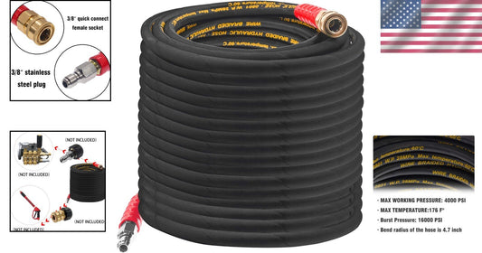 High-Pressure 50FT Rubber Hose for Power Washers - 3/8 Quick Connect, 4000 PSI