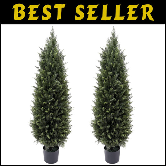Set of 2 Sunlight Resistant Artificial Cedar Shrubs for Home & Garden Decor