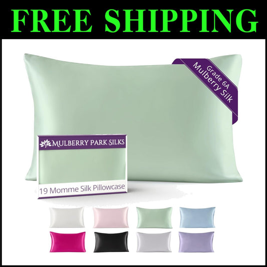 Mulberry Park 19 Momme Silk Pillowcase - Green Standard Size with Deep Closure