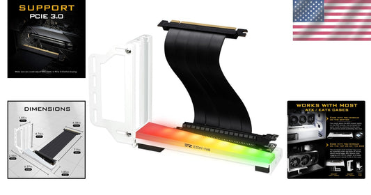 White Vertical GPU Bracket with ARGB Lighting - Supports Most Graphics Cards