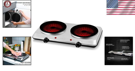 Efficient Double Burner Electric Stove with Easy Clean Glass and Safety Features