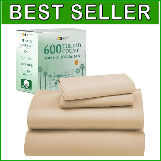 Elegant 4-Piece King Cotton Sheet Set - Soft, No-Shrink & Golden Tan Luxury