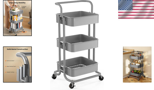Multifunctional 3-Tier Utility Cart with Lockable Wheels - Perfect for Any Space