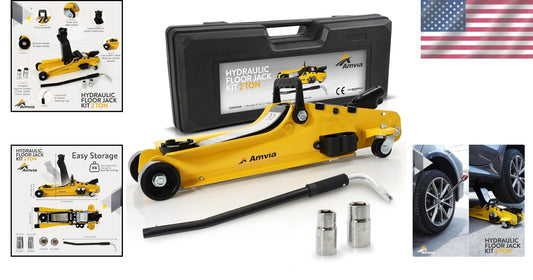 2 Ton Hydraulic Low Profile Floor Jack Kit - Portable Emergency Tire Repair