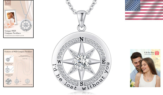 Elegant Compass Necklace in S925 Silver - Dazzling Gift for Wife or Girlfriend