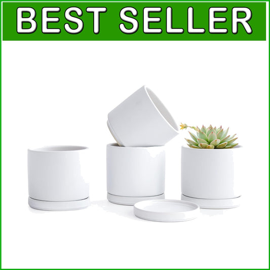 Lightweight White Ceramic Plant Pots with Saucer - Ideal for Indoor Plants