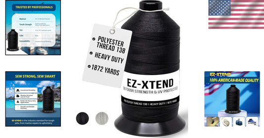8 oz Heavy-Duty Black Polyester Thread for Outdoor & Marine Sewing Applications
