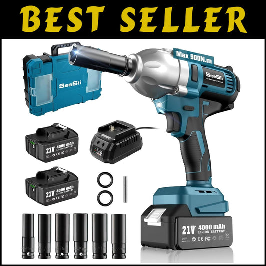 Professional Battery-Powered Impact Wrench 900 N.m for Fast Tire Changes