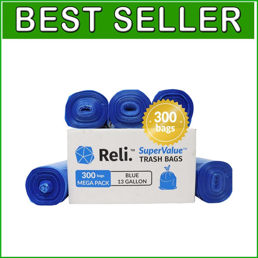 Durable 13 Gallon Blue Recycling Trash Bags | 300 Count - Leak Proof Design