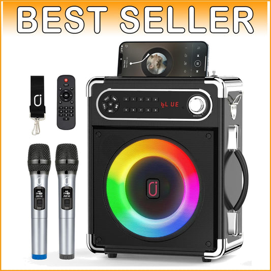 All-in-One PA System with Remote Control, Disco Lights, and Wireless Microphones