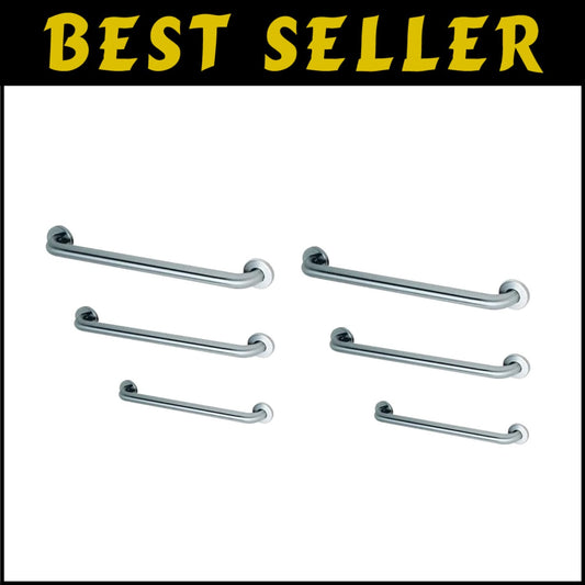 Easy to Install ADA Grab Bar Bundle - Stainless Steel & 1.5" Diameter, 6 Pack
