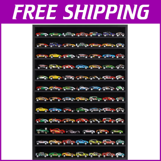 Elegant Black Wall-Mount Hot Wheels Display Case for 55-60 Die-Cast Models