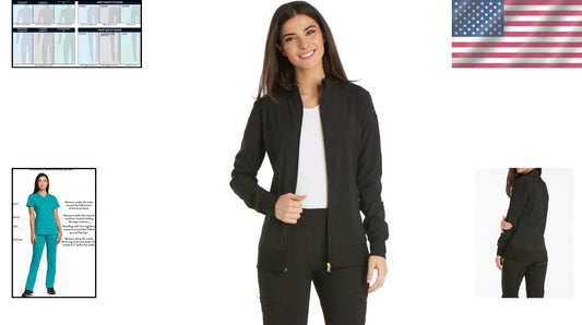 Stylish Women's Zip Front Scrub Jacket with 4-Way Stretch - Sizes XXS to 5XL