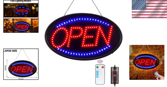 Energy-Efficient 23x14 Remote-Controlled Open Sign with Flashing Option