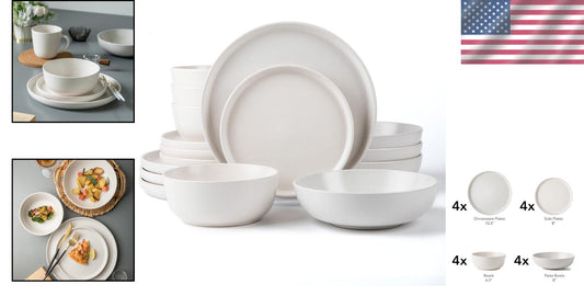 Beautifully Designed 16-PC Round Dinnerware Set - Dishwasher & Microwave Safe