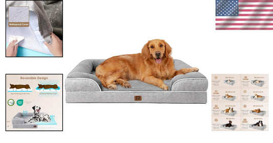 Extra Large Memory Foam Dog Couch with Non-Slip Base & Washable Cover - Grey