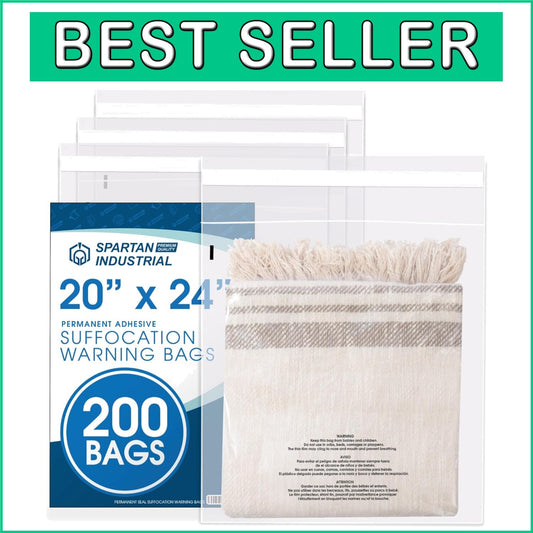 200 Count 20" x 24" Clear Poly Bags with Suffocation Warning for Safe Packaging