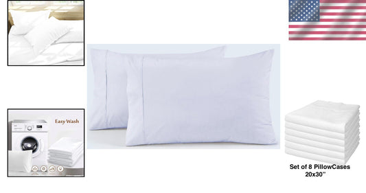 Durable & Skin-Friendly Cotton Pillowcases - Elegant 8-Pack for Luxurious Sleep