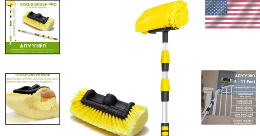 Extendable 11-Foot Car Wash Brush - Multi-Purpose Soft Bristles for All Surfaces
