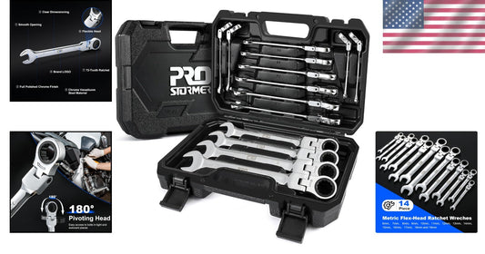 Professional 14-Piece Metric Wrench Set - 72-Tooth Flex-Head and Storage Case