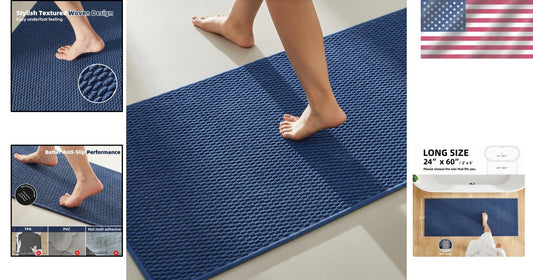 Elegant Quick Dry Navy Blue Bath Mat - Washable Non-Slip Runner Rug 24x60