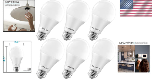 6 Pack Dimmable A19 LED Light Bulbs, 3500K Natural White, Enclosed Fixture Rated