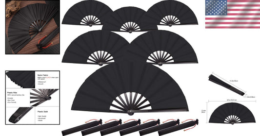 Stylish Handheld Tai Ji Fans - 6 Reusable Black Folding Fans for All Occasions