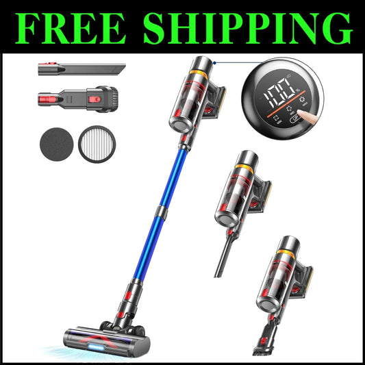 Cordless Vacuum Cleaner with 55 Mins Runtime, 550W Strong Suction & LED Display