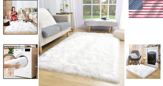 Luxury 3x5 Faux Fur Shag Rug - Plush White Carpet for Bedroom & Living Room