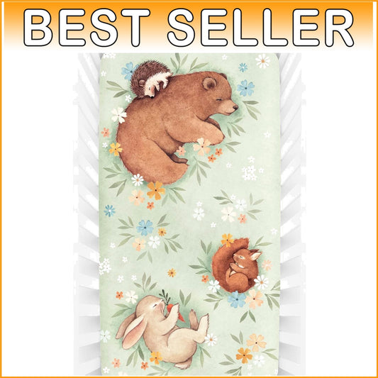 100% Cotton Sateen Fitted Crib Sheet - Enchanted Meadow Gender-Neutral Design