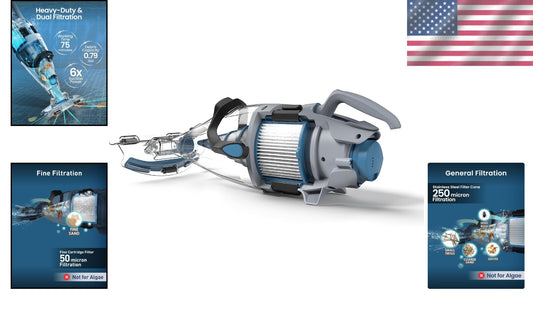 Portable Cordless Pool Vacuum with Dual Filtering for Inground and Above Ground