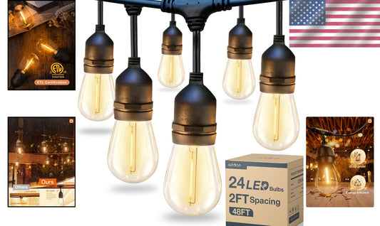Commercial Grade 48FT LED Outdoor String Lights - Ideal for Gardens & Events
