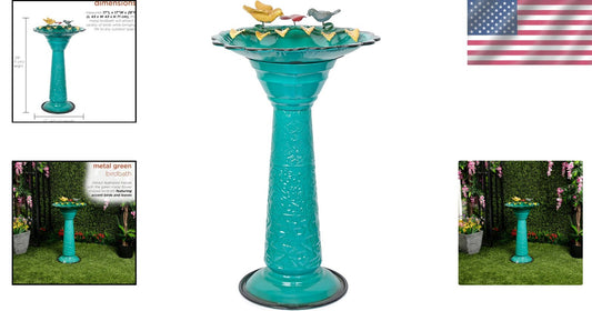28" Elegant Green Birdbath - Weather-Resistant Metal Stand for Outdoor Charm