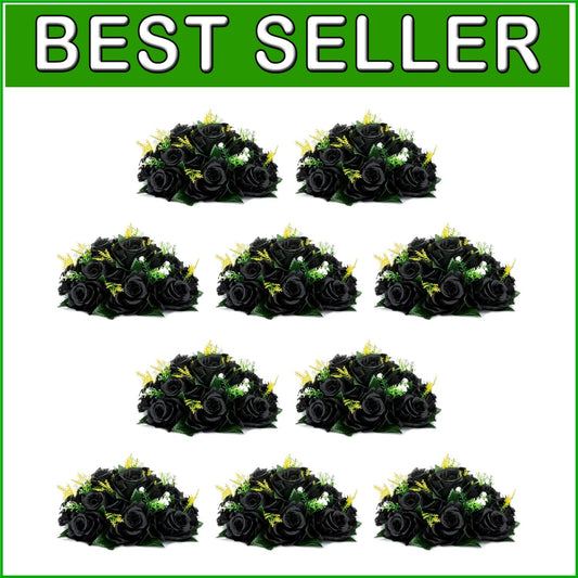 10 Realistic Black Silk Roses in Decorative Box - Perfect for Weddings & Parties