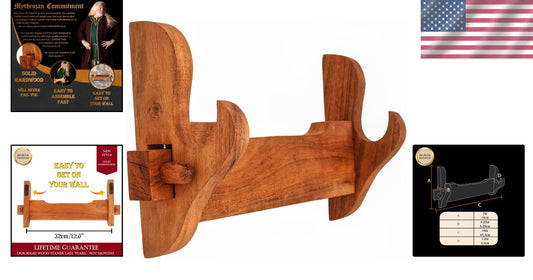 Handcrafted Acacia Wood Sword Display Stand, Wall Mount for Collectors 16" x 7"