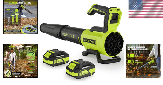 Cordless Leaf Blower with 560 CFM & 180 MPH Power - 2× 4.0Ah Batteries Included