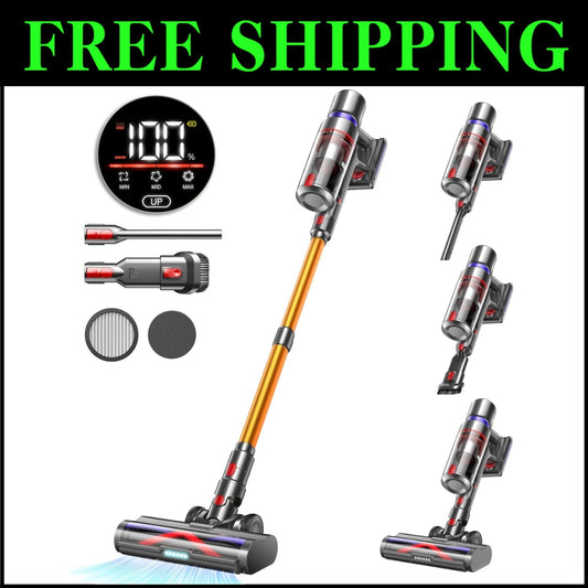 Cordless Vacuum Cleaner 45Kpa, 550W Motor with 65 Mins Runtime, Touch Screen