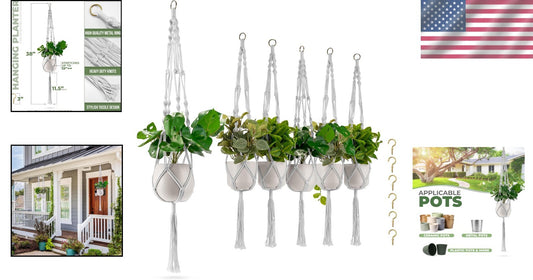 Versatile 6-Pack Plant Holders with Macrame Design - Indoor/Outdoor Use