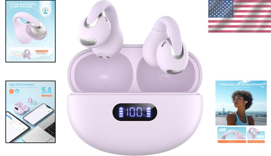 Wireless Bone Conduction Headphones - Lightweight & Comfortable Earbuds - Purple
