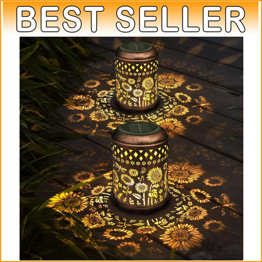 Durable Waterproof Sunflower Lanterns - 2-Pack LED Dragonfly Lights for Outdoors