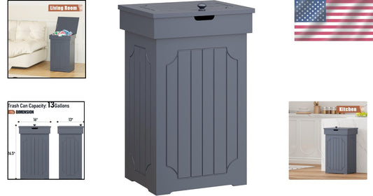 Elegant 13 Gallon Trash Bin with Lid - Durable Eco-Friendly Wooden Design