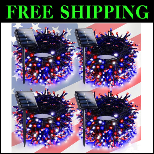 Energy-Saving Solar String Lights - 4 Pack Red White Blue for Independence Day