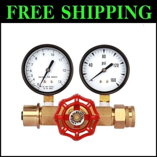 Dual Measurement Water Pressure Gauge & Flow Meter Assembly, 0-160 PSI, 0-13 GPM