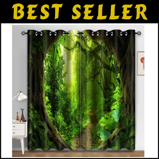 Soft Touch Polyester Blackout Curtains with Forest Design - 2 Panels 52"x84"