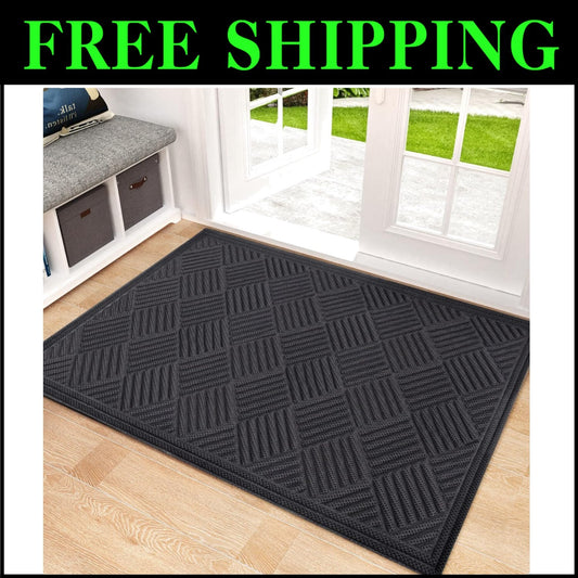 Welcome Doormat with Rubber Backing - 35.5"x24" Non-Slip Gray Indoor/Outdoor