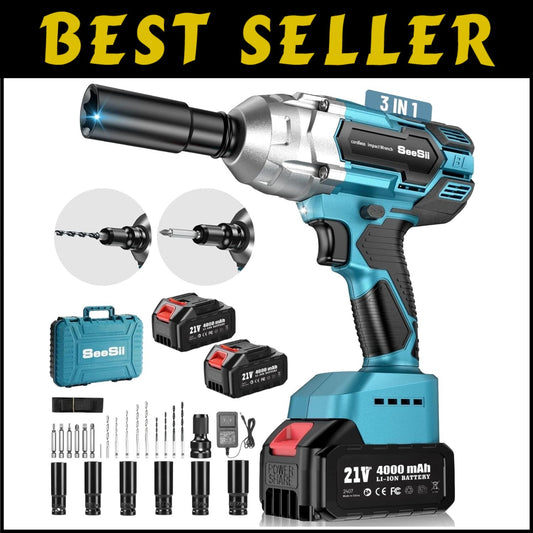 Cordless High Torque Impact Wrench 1/2-Inch, 479 Ft-lbs with Dual 4.0Ah Batte...